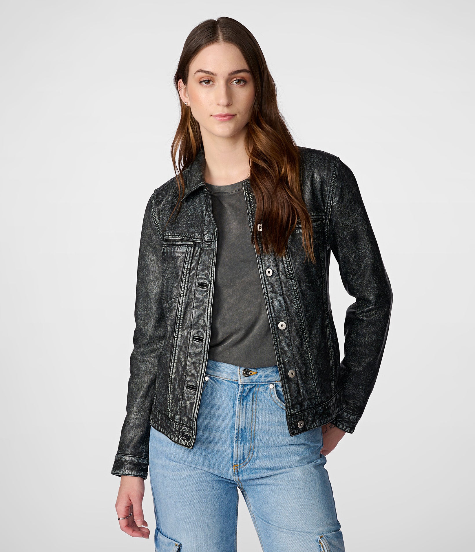 Image of Addison Leather Denim Jacket